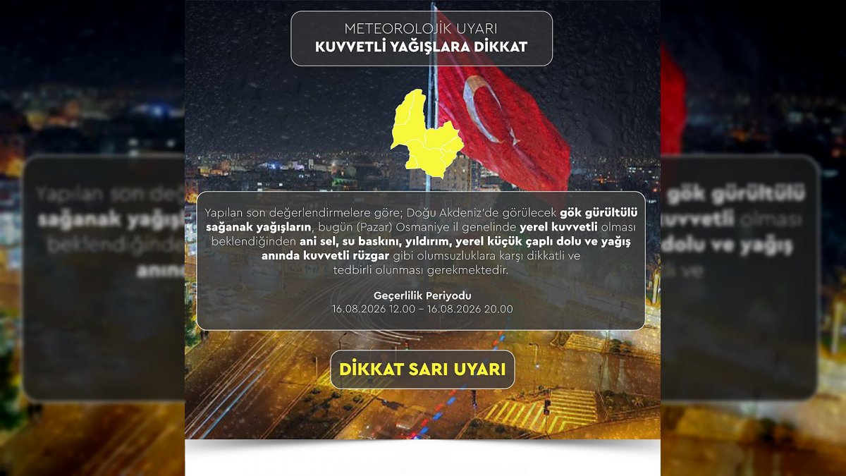Osmaniye Valiliği'nden Sarı Uyarı: Kuvvetli Yağış Geliyor