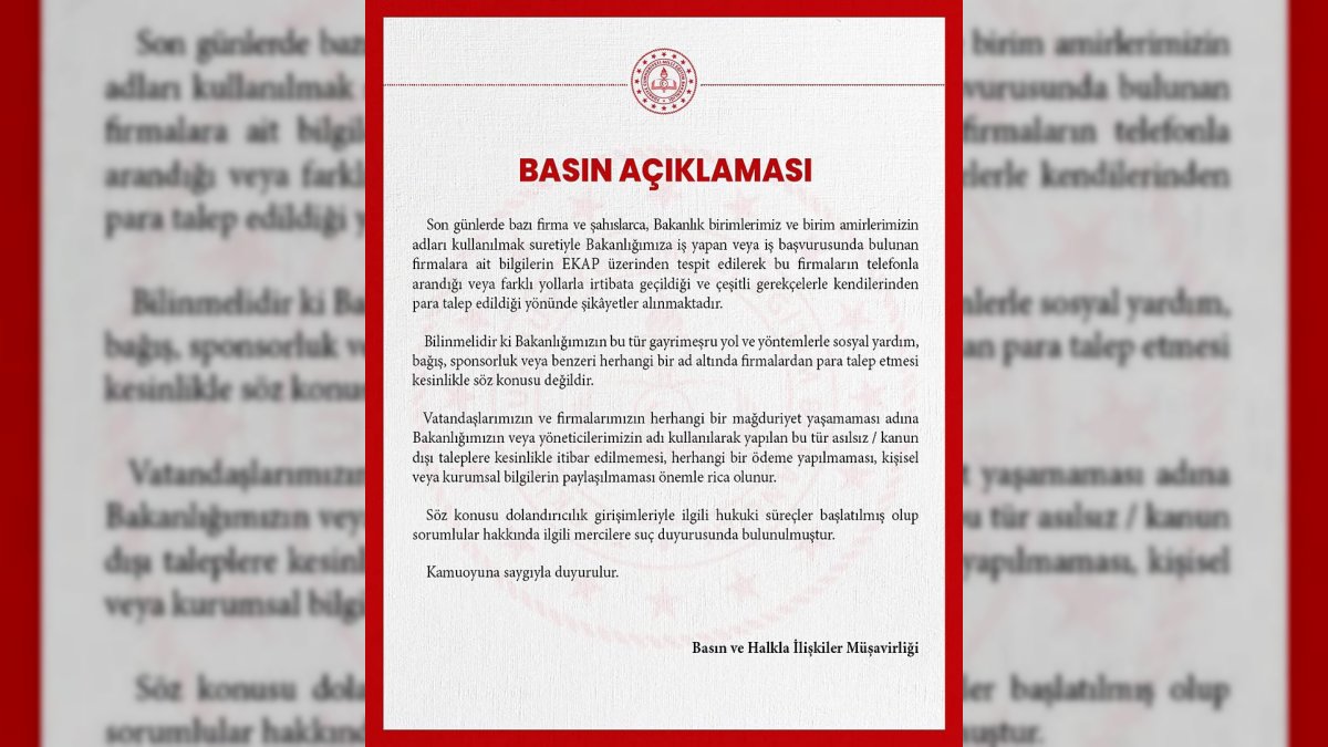 Milli Eğitim Bakanlığı'ndan Dolandırıcılık Uyarısı: Para Taleplerine İtibar Etmeyin