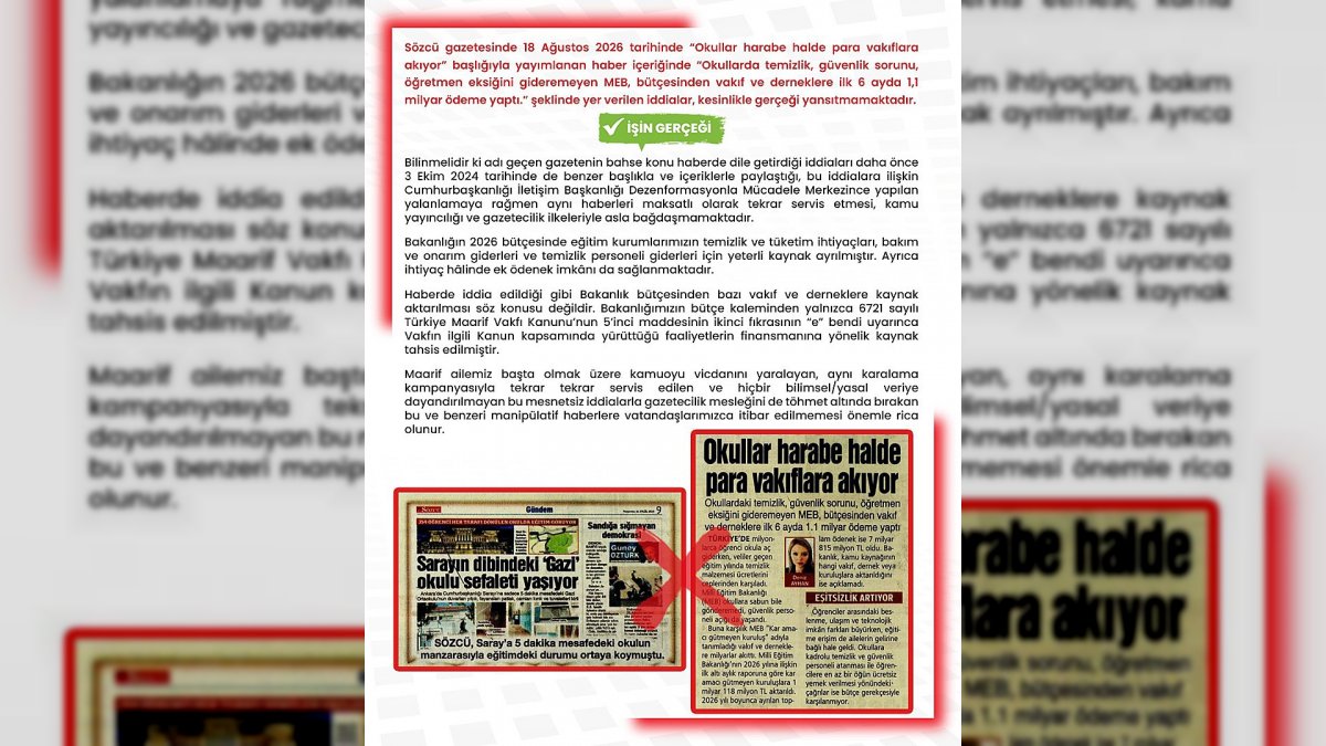 MEB'den 'Okullar Harabe' İddialarına Yalanlama