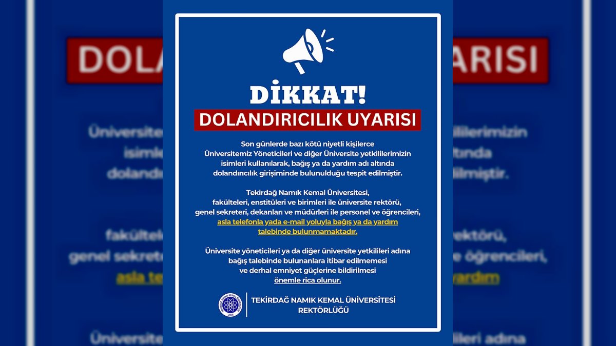 Tekirdağ Namık Kemal Üniversitesi'nden Dolandırıcılık Uyarısı