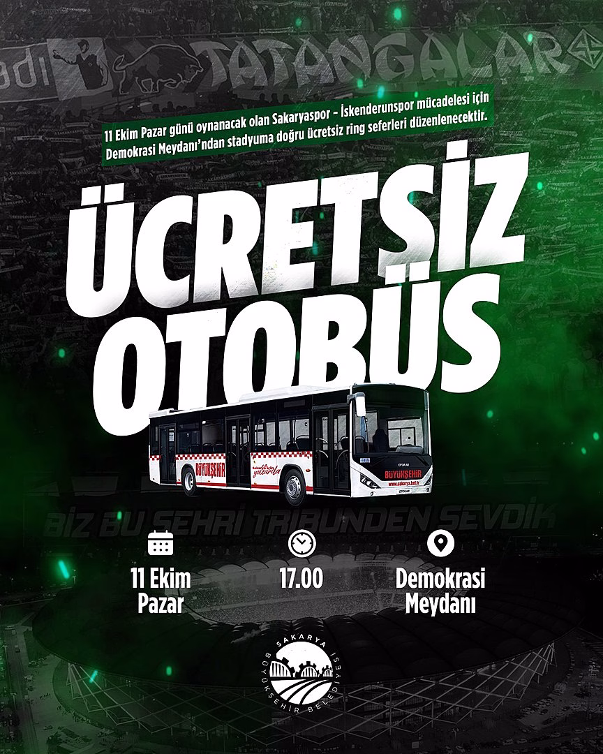 Sakaryaspor Maçı İçin Ücretsiz Ulaşım Desteği